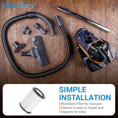 VF4000 replacement vacuum filter shown with vacuum cleaner accessories and installation instructions.