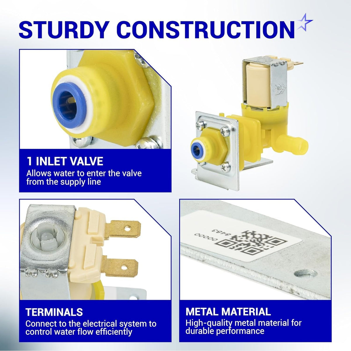 Manitowoc ice machine water inlet valve construction details showing inlet, electrical terminals, and mounting bracket.
