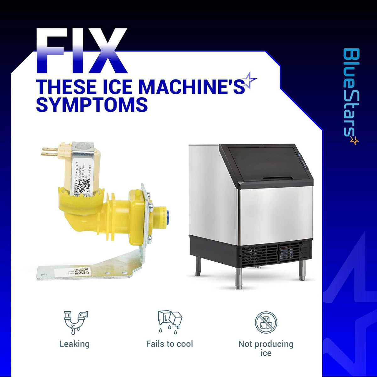Water inlet valve replacement for Manitowoc ice machines shown with symptoms of leaking or not producing ice.