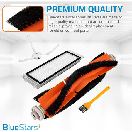 Replacement roller brush, side brush, filter, and cleaning tool for Roborock and Xiaomi robot vacuums.