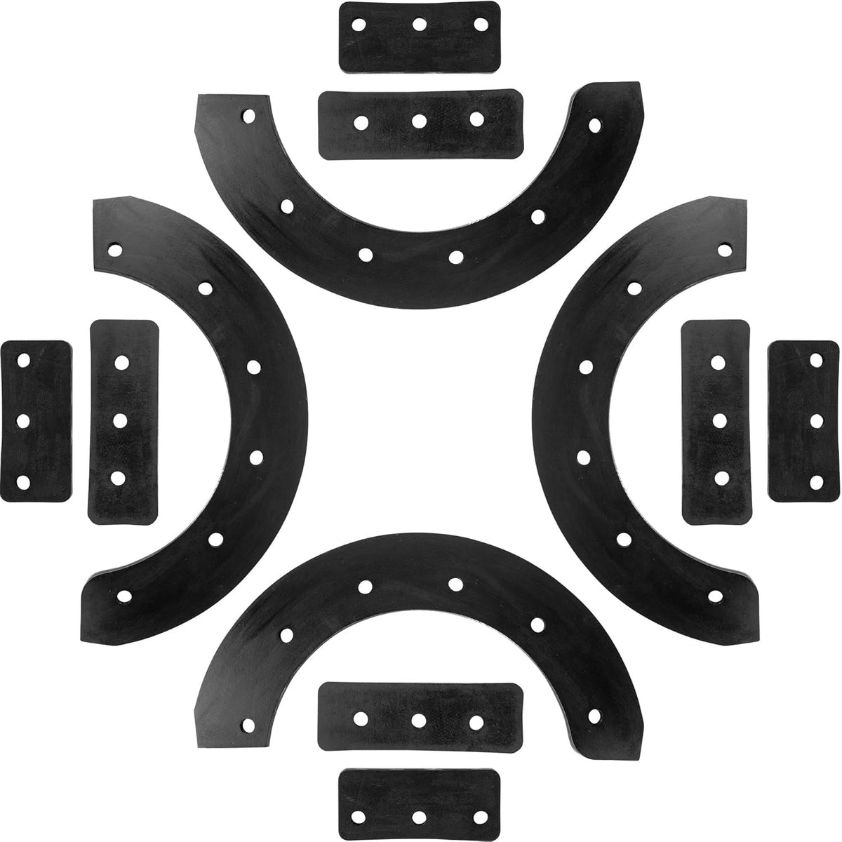 Set of four curved and four rectangular rubber snow thrower paddles for 302565MA replacement.