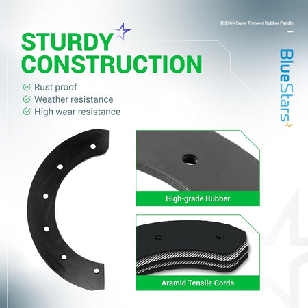 302565MA snow thrower rubber paddle showing high-grade rubber construction and aramid tensile cords.