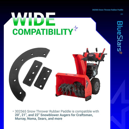 302565MA snow thrower rubber paddle replacement parts shown with a compatible red snowblower.