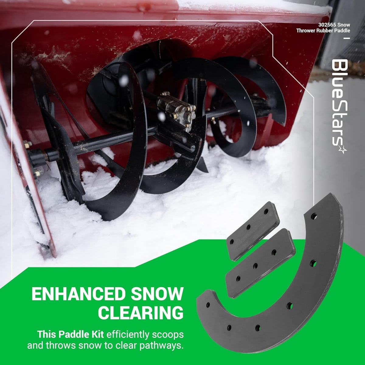 Replacement rubber paddle kit 302565MA for snow thrower auger assembly.