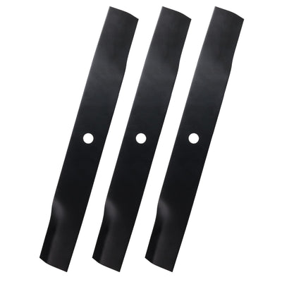 Set of three 50-inch mower blades for Toro TimeCutter and Exmark Quest zero-turn mowers.