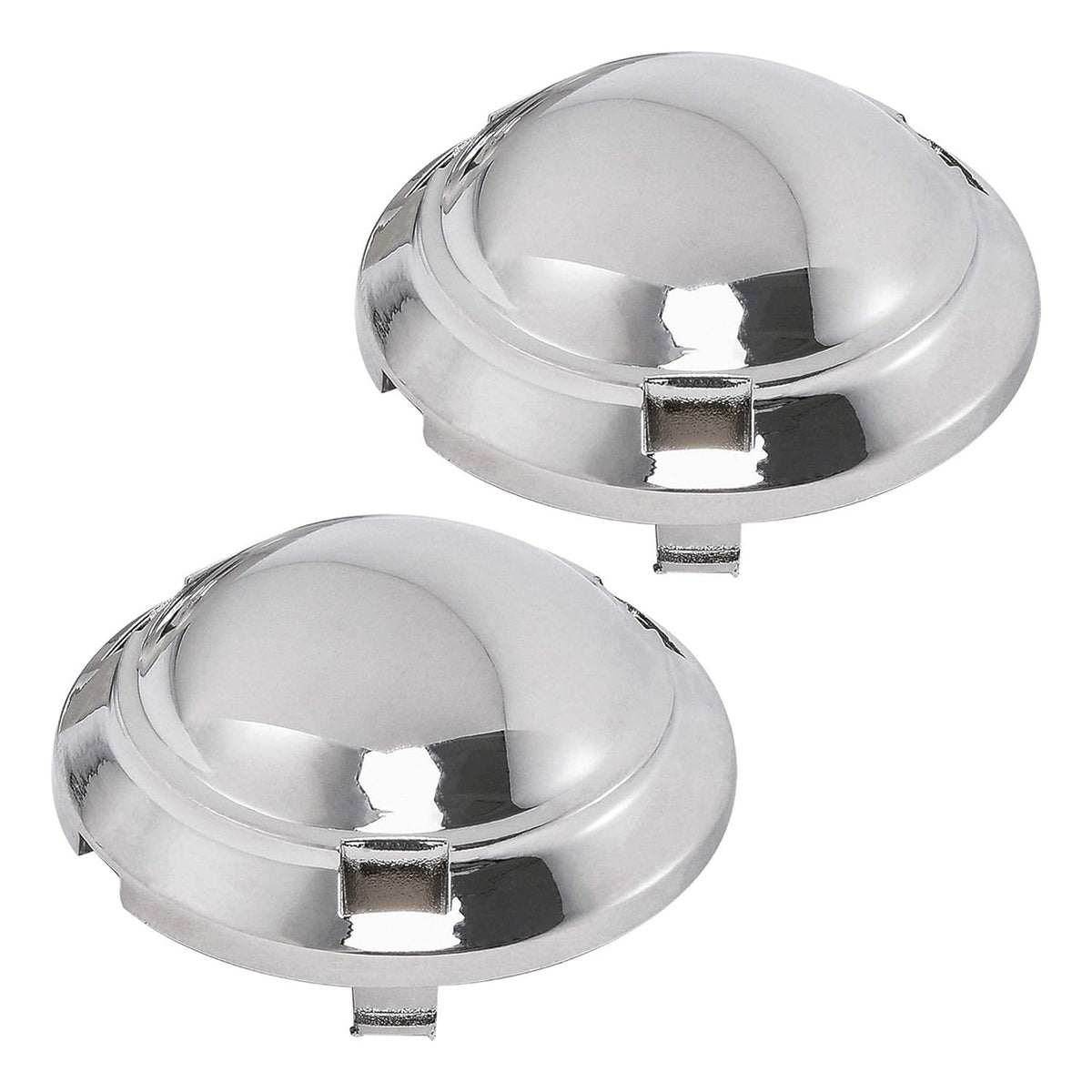 Two chrome DC66-00777A washer pulsator caps for Samsung washing machines.