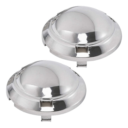 Two chrome DC66-00777A washer pulsator caps for Samsung washing machines.