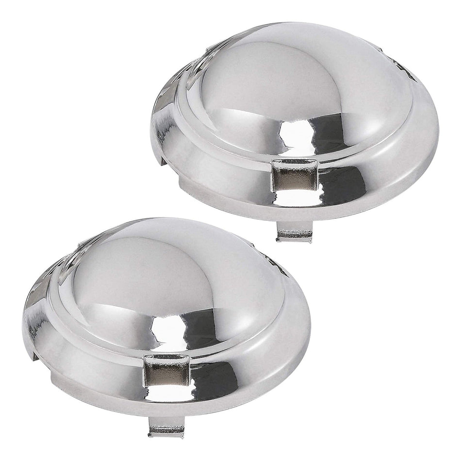 Two chrome DC66-00777A washer pulsator caps for Samsung washing machines.