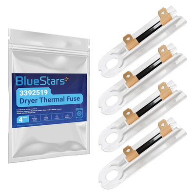 Pack of four 3392519 dryer thermal fuses for Whirlpool and Kenmore dryers with branded retail packaging.