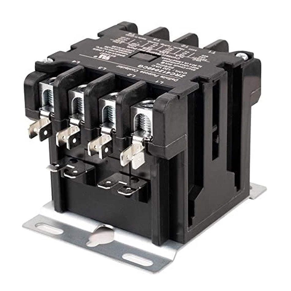 4-pole 40 amp definite purpose contactor with 120 VAC coil and metal mounting base.