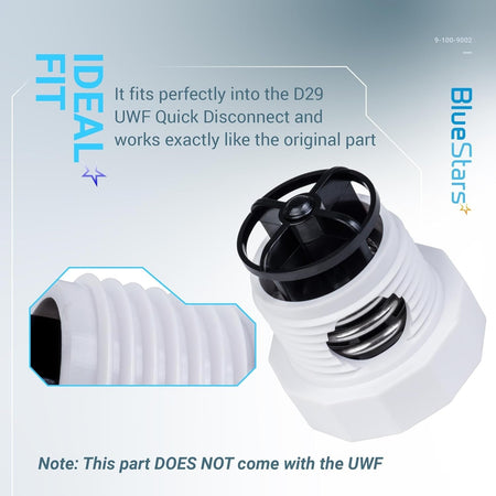 9-100-9002 pressure relief valve replacement part for D29 UWF quick disconnect with close-up of threaded base.