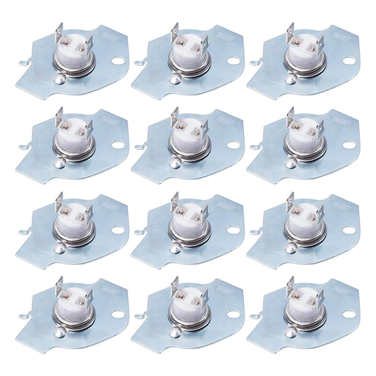 Set of 12 dryer thermal fuses compatible with Whirlpool, Maytag, Roper, Kenmore, and KitchenAid dryers.