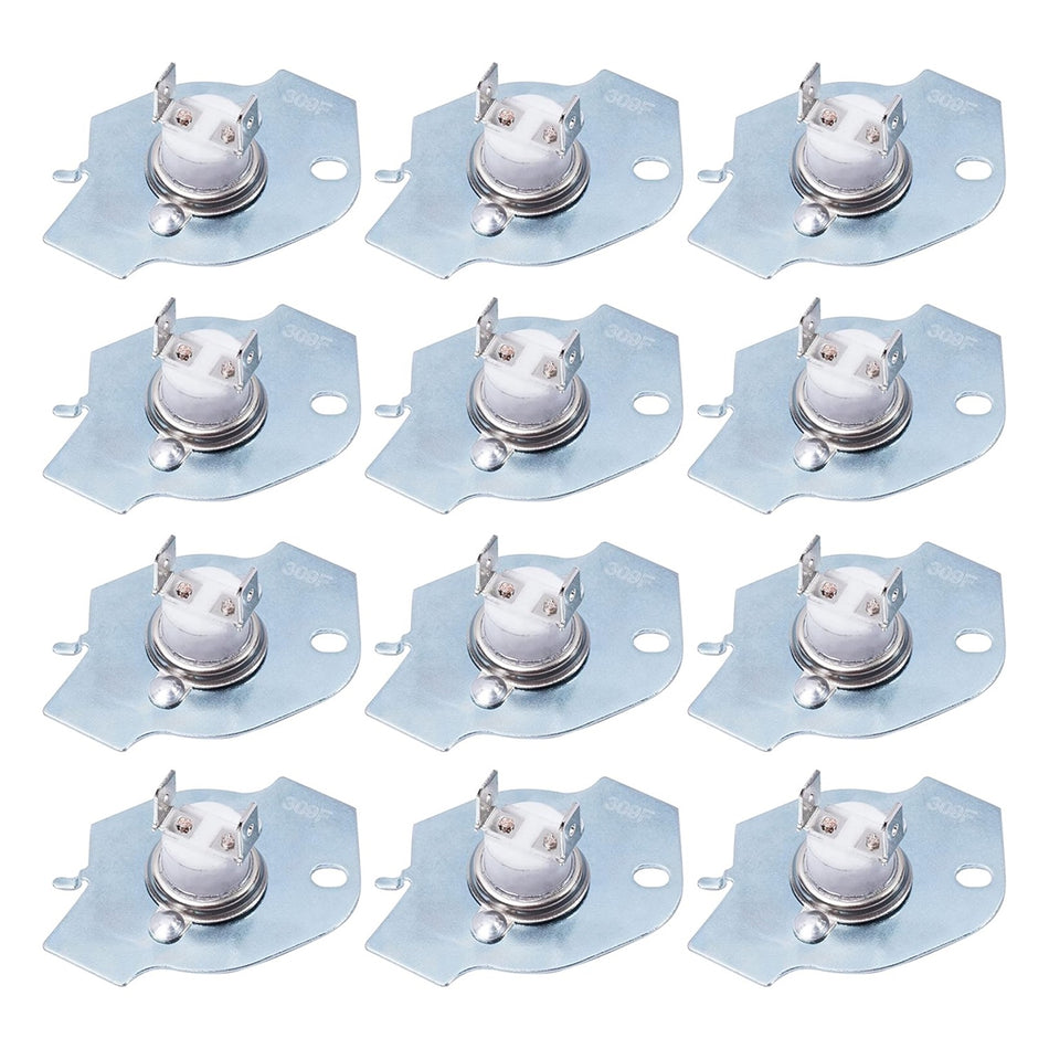 Set of 12 dryer thermal fuses compatible with Whirlpool, Maytag, Roper, Kenmore, and KitchenAid dryers.