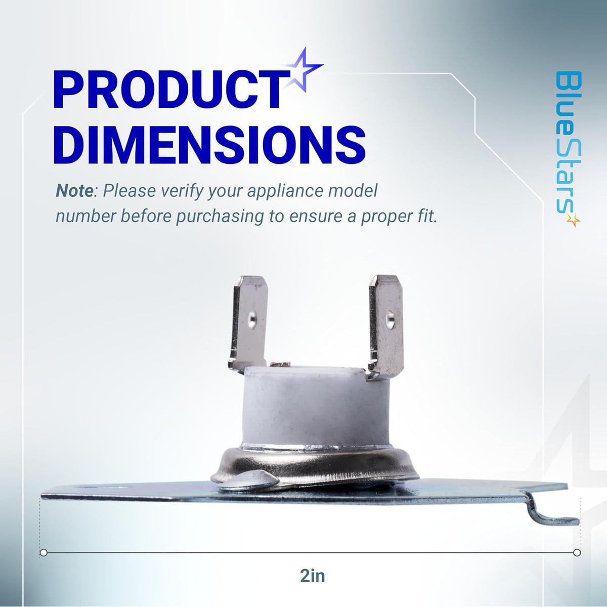 3977393 Dryer Thermal Fuse, product dimensions diagram showing a 2-inch width