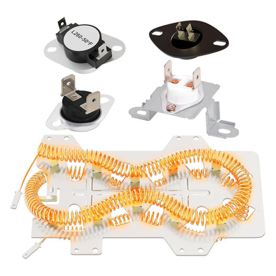 DC47-00019A dryer heating element kit including heating coil assembly and thermal fuse sensors.