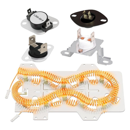 DC47-00019A dryer heating element kit including heating coil assembly and thermal fuse sensors.