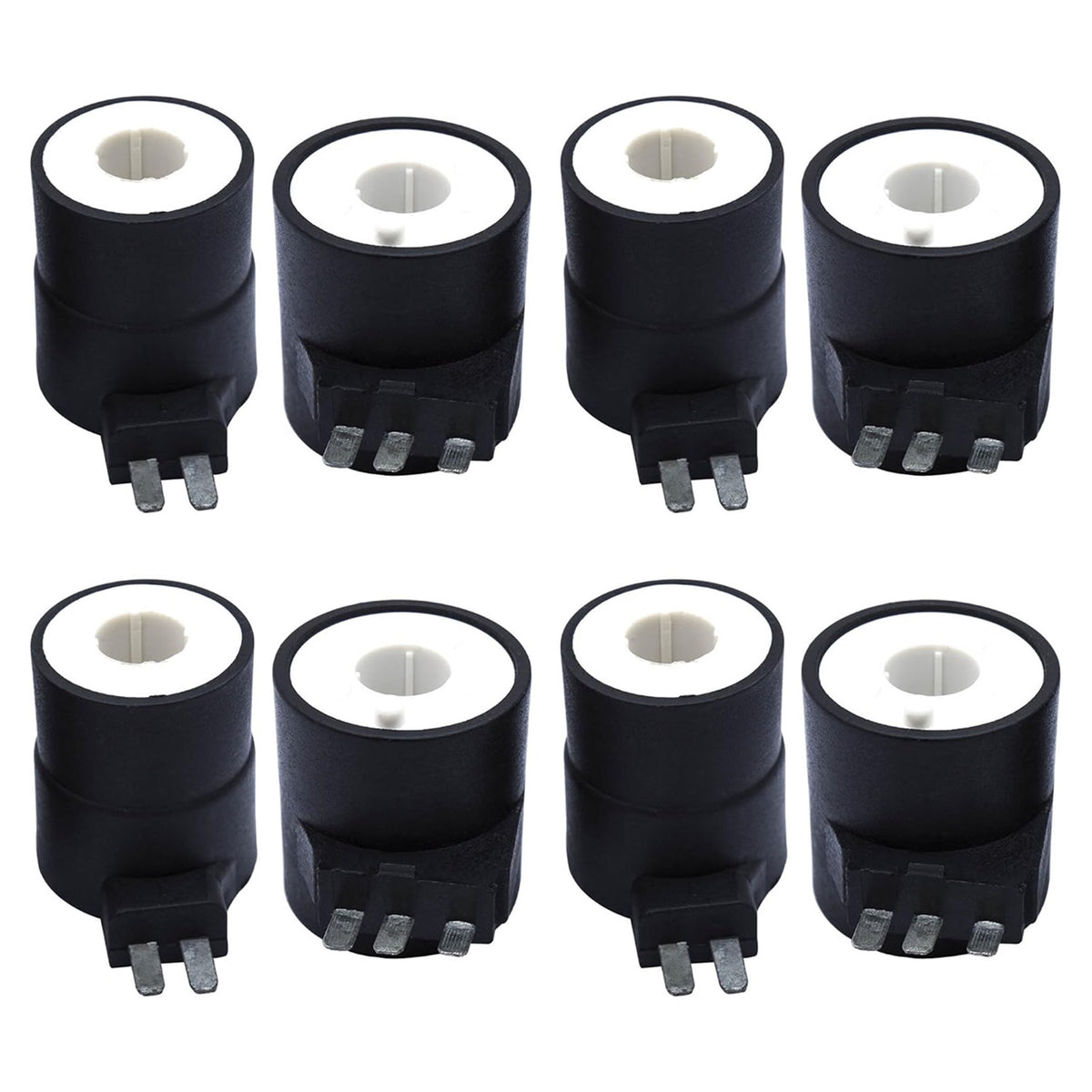 Set of eight dryer gas valve ignition solenoid coils for Whirlpool, Kenmore, and Maytag dryers.