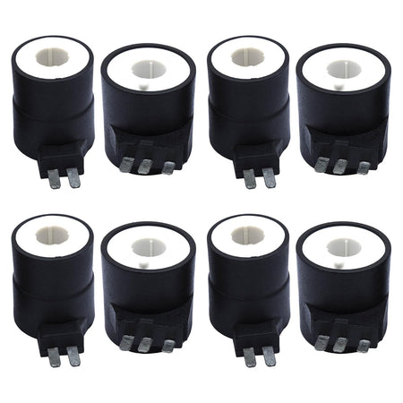 Set of eight dryer gas valve ignition solenoid coils for Whirlpool, Kenmore, and Maytag dryers.