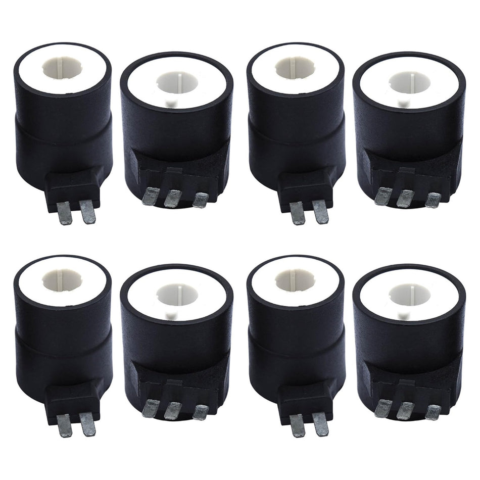 Set of eight dryer gas valve ignition solenoid coils for Whirlpool, Kenmore, and Maytag dryers.