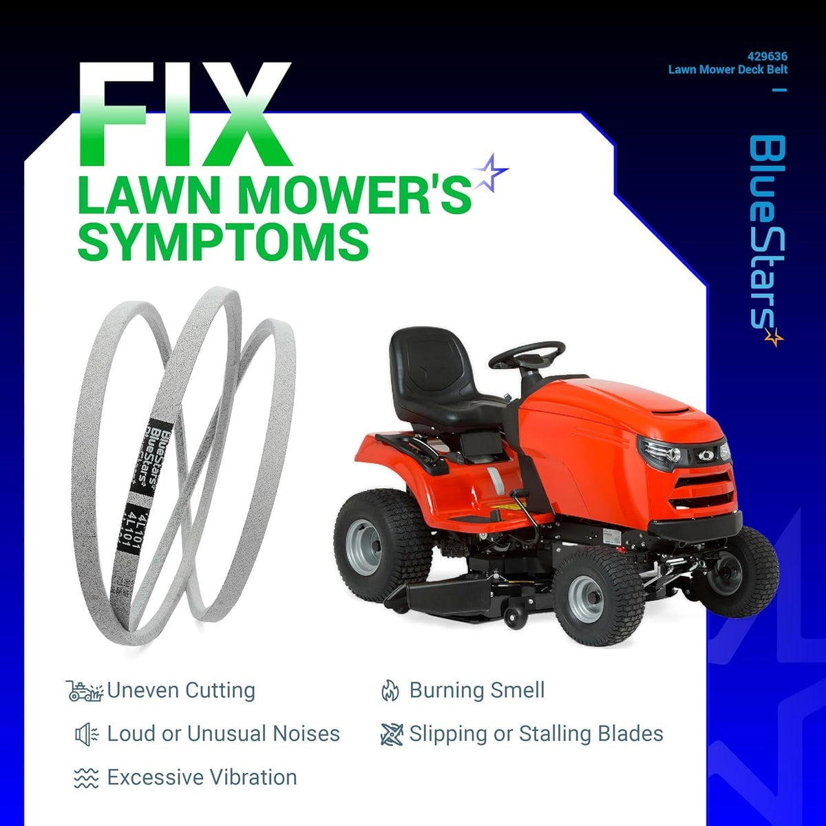 Replacement lawn mower drive deck belt for 42-inch Craftsman and Husqvarna decks with troubleshooting guide.