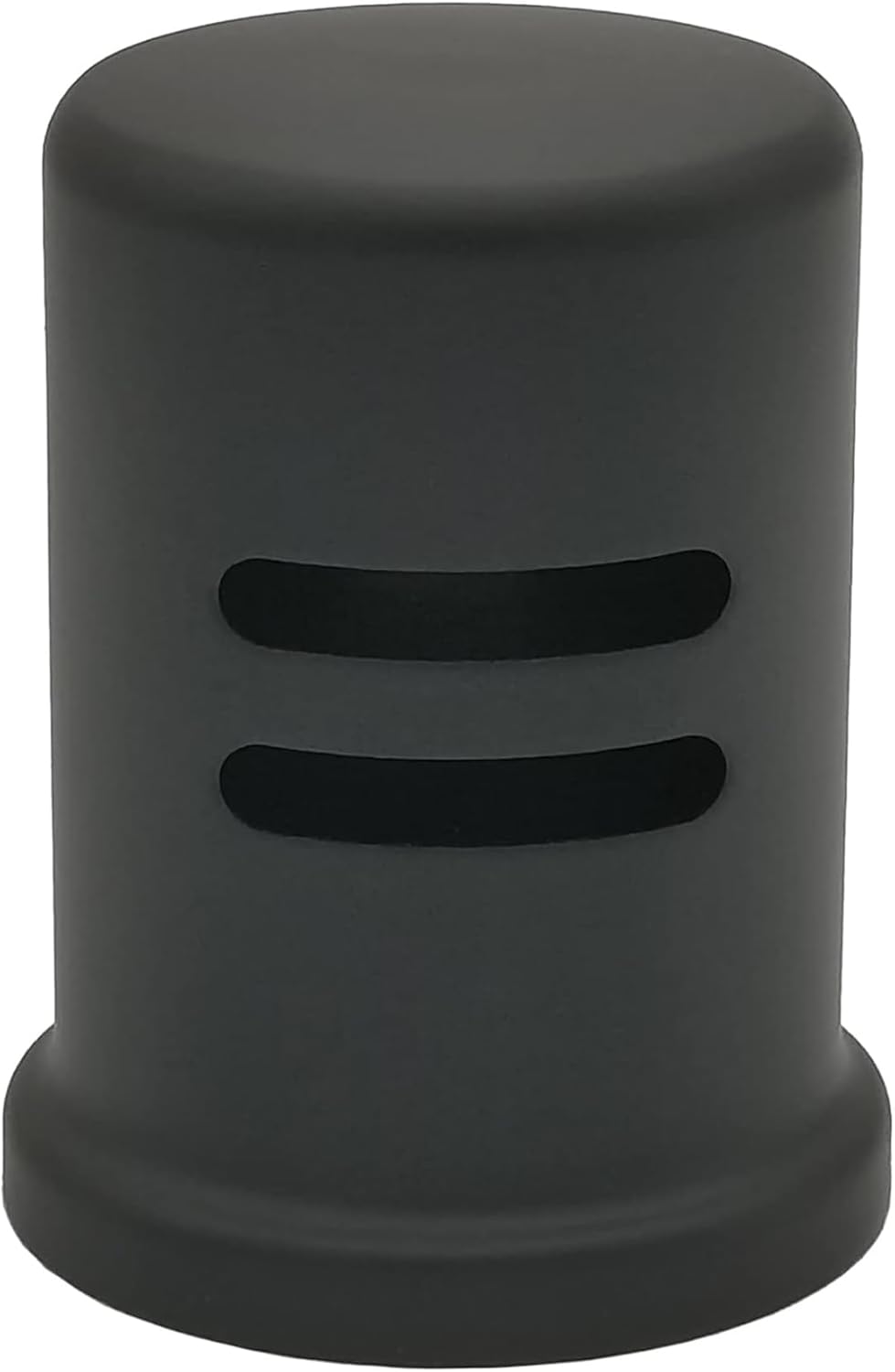 Matte black skirted dishwasher air gap cover, 2.47-inch height, front view.