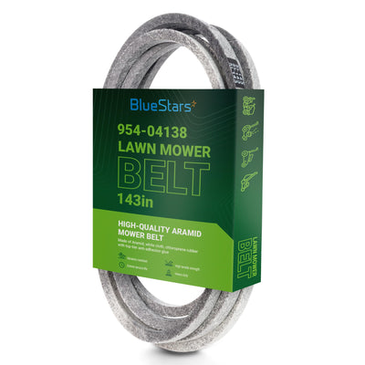 954-04138A mower deck belt in BlueStars branded retail packaging for 54-inch zero turn mowers.