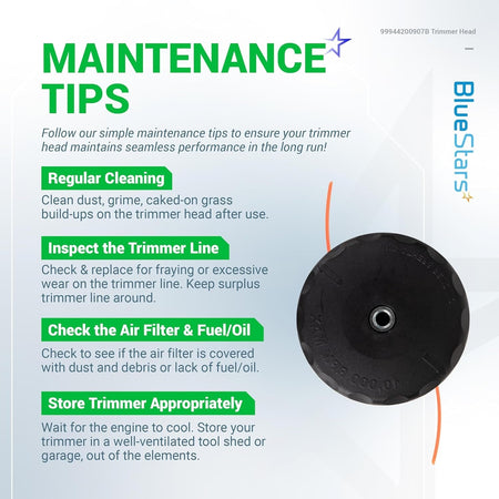 Infographic showing maintenance tips for the Speed-Feed 400 trimmer head compatible with Echo SRM series trimmers.