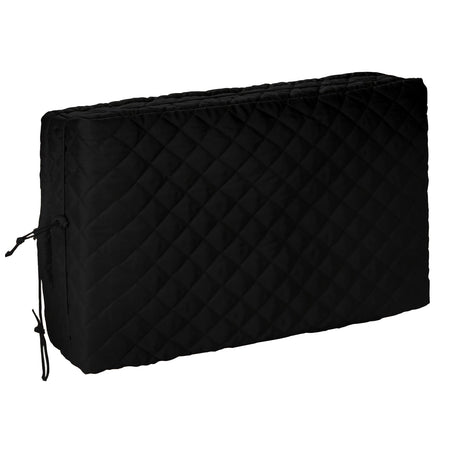 Black quilted indoor window air conditioner cover with insulated polyester fiber fill and side drawstring.