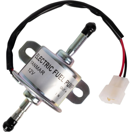 RC601-51352 12V electric fuel pump for Yanmar engines with wiring harness and connector.