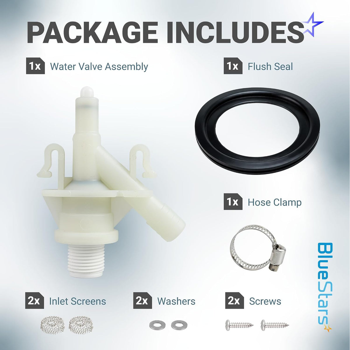 RV Toilet Valve Kit for Dometic 300 301 310 311 320 321 Toilets, package contents shown