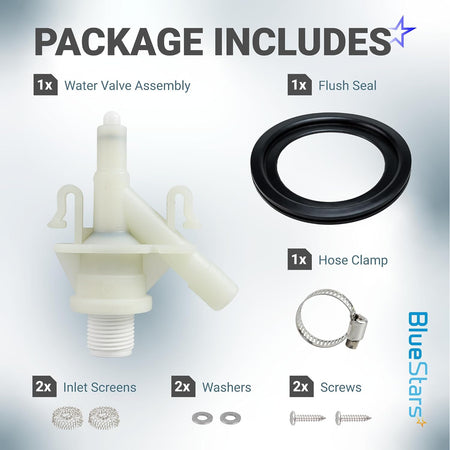 RV Toilet Valve Kit for Dometic 300 301 310 311 320 321 Toilets, package contents shown