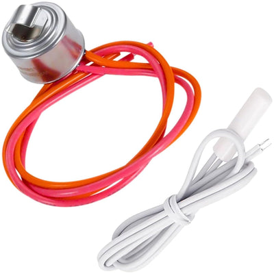 WR50X10068 refrigerator defrost thermostat and WR55X10025 temperature sensor for GE and Hotpoint refrigerators.