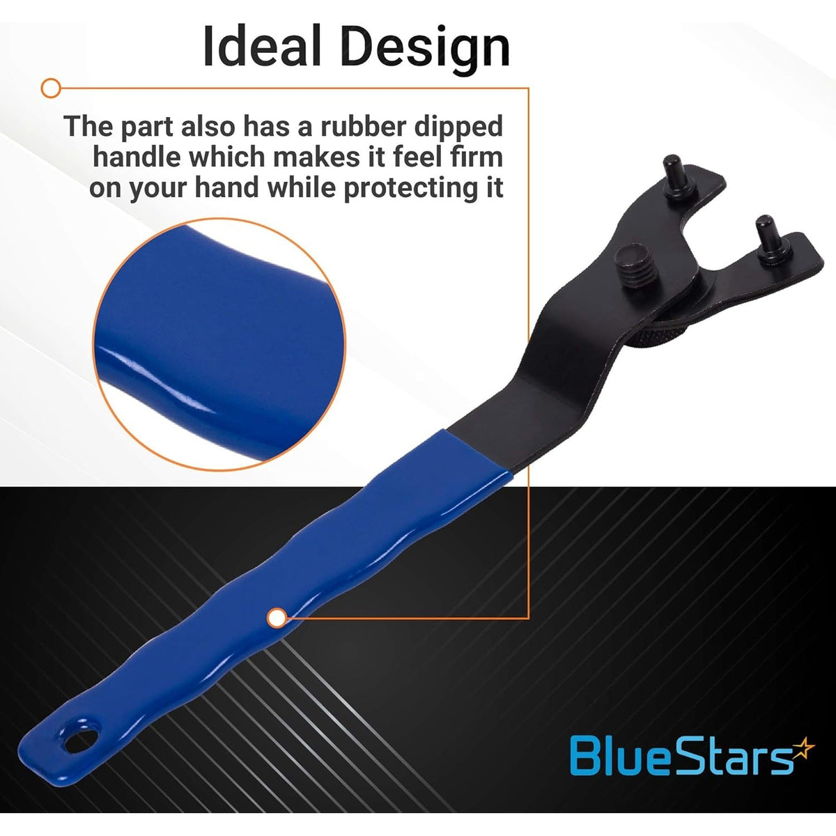 SEWA20 adjustable grinder wrench featuring a blue rubber-dipped handle for a firm, comfortable grip.