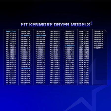 Compatibility chart listing Kenmore dryer model numbers for the dryer roller repair kit.