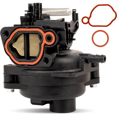 Replacement carburetor for 140CC lawn mower engines with included orange mounting gaskets and O-ring.