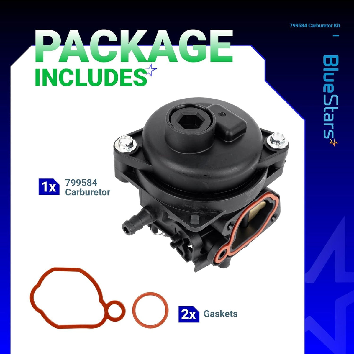 799584 lawn mower carburetor kit with two gaskets for 140CC engines.