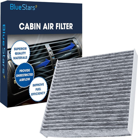 Blue Stars CF11182 CP182 activated carbon cabin air filter with product packaging box.