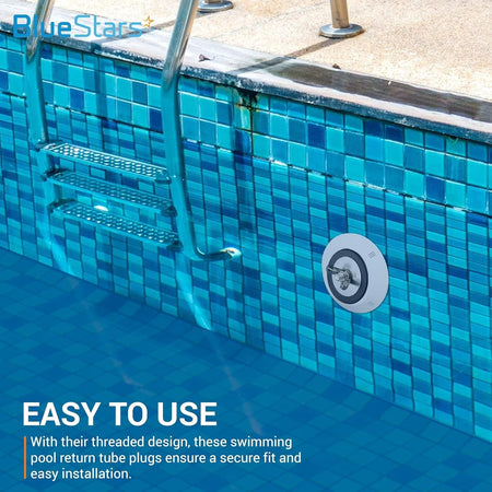 Pool winterizing plug installed in a swimming pool return line for winterization.