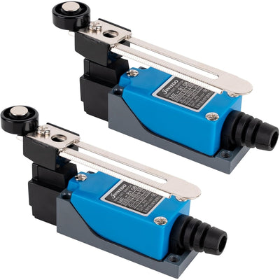 Two ME-8108 momentary roller lever arm limit switches for CNC machinery.
