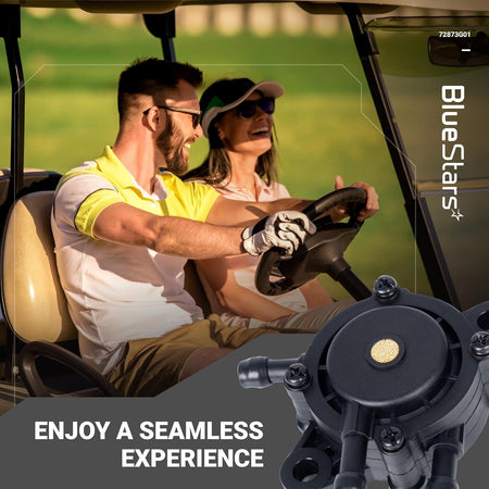 72873G01 high-performance fuel pump component shown in a lifestyle graphic for golf cart maintenance.