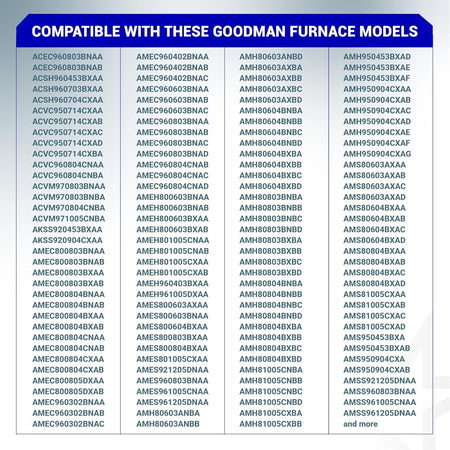 Compatibility chart for 20162904 furnace primary limit switch listing Goodman furnace model numbers.