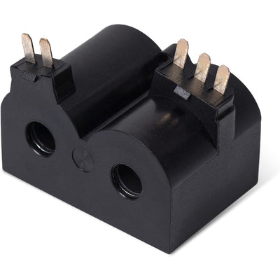 W10328463 Dryer Coil Valve Replacement, front three-quarter view showing black housing and metal terminals