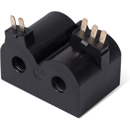 W10328463 Dryer Coil Valve Replacement, front three-quarter view showing black housing and metal terminals