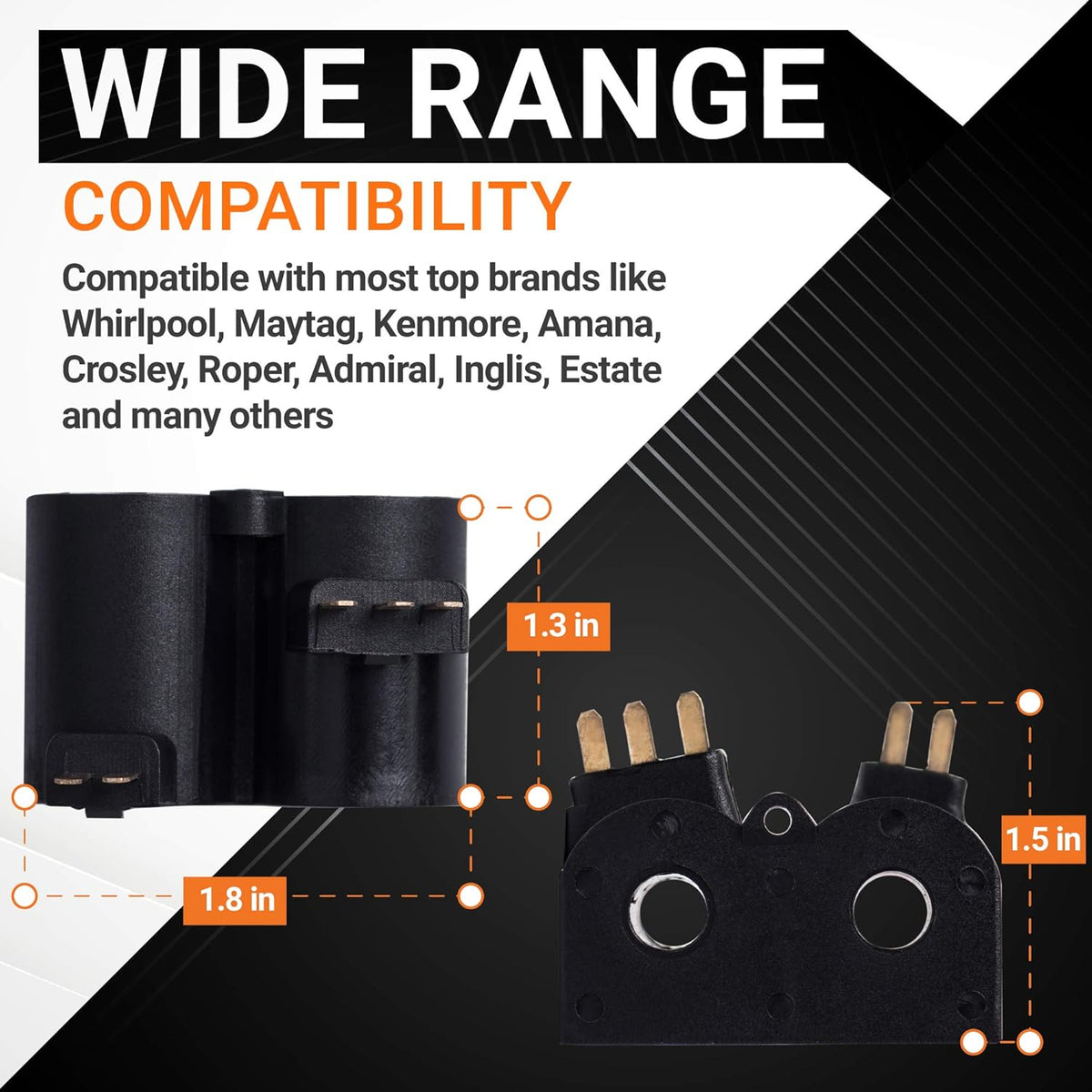 W10328463 dryer coil valve replacement showing dimensions and compatibility for Whirlpool and Kenmore dryers.