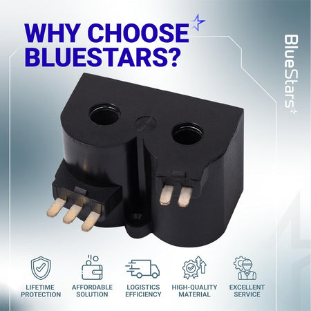 W10328463 Dryer Coil Valve Replacement shown in a Bluestars benefits graphic