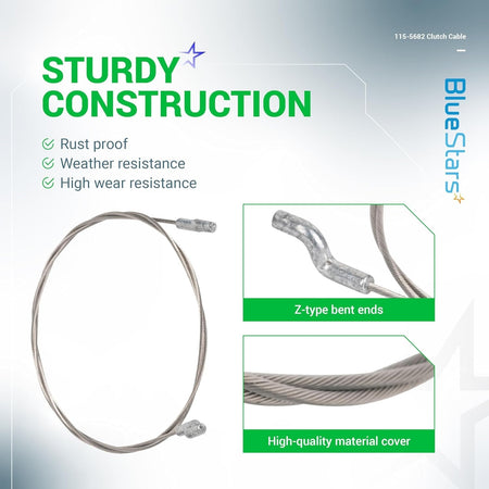 115-5682 clutch cable showing Z-type bent ends and durable braided steel construction.