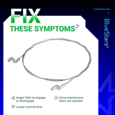 Replacement 115-5682 clutch cable with Z-bend ends for snowblower drive and auger control systems.