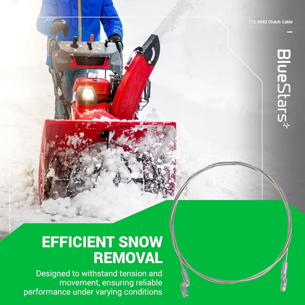 115-5682 replacement clutch cable for snow blowers shown against a promotional background.