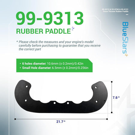 99-9313 rubber snow thrower paddle replacement part with dimensions diagram.