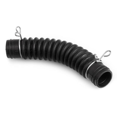 Black corrugated AEM73213001 washer drain hose with two metal tension clamps for LG washing machines.